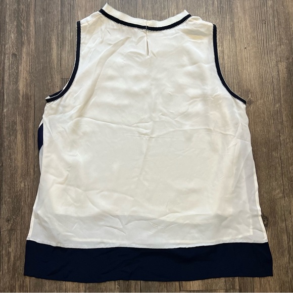 Rena Lange Fashion Show Vintage Silk Cream Blue Sleeveless Floral Embroidered XL - Picture 11 of 17